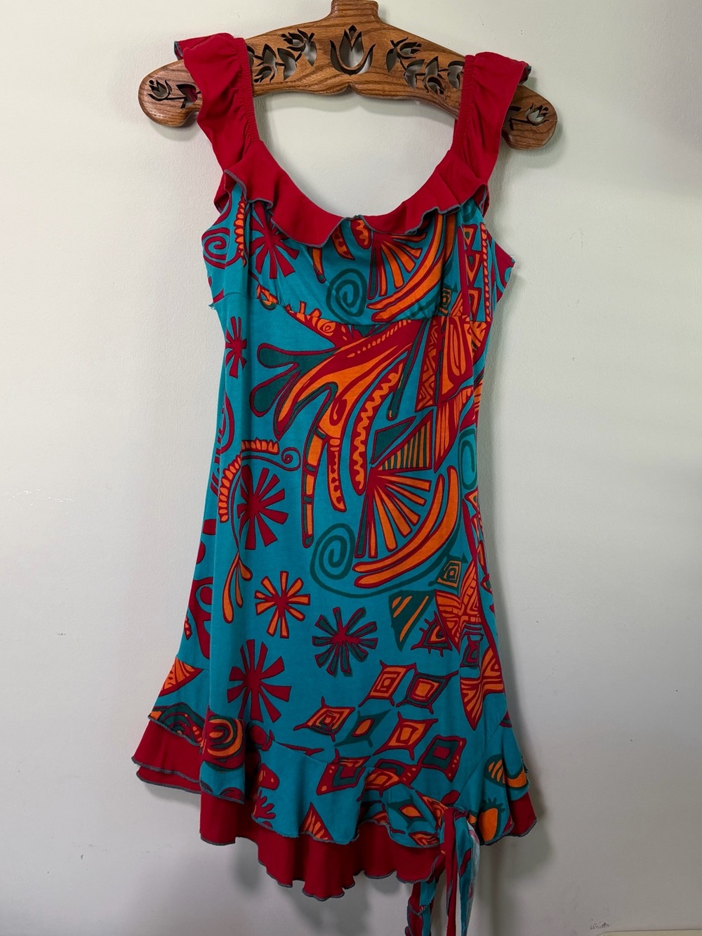 Coline Paris Colorful Boho Cotton Ruffle Tunic Dress Size M